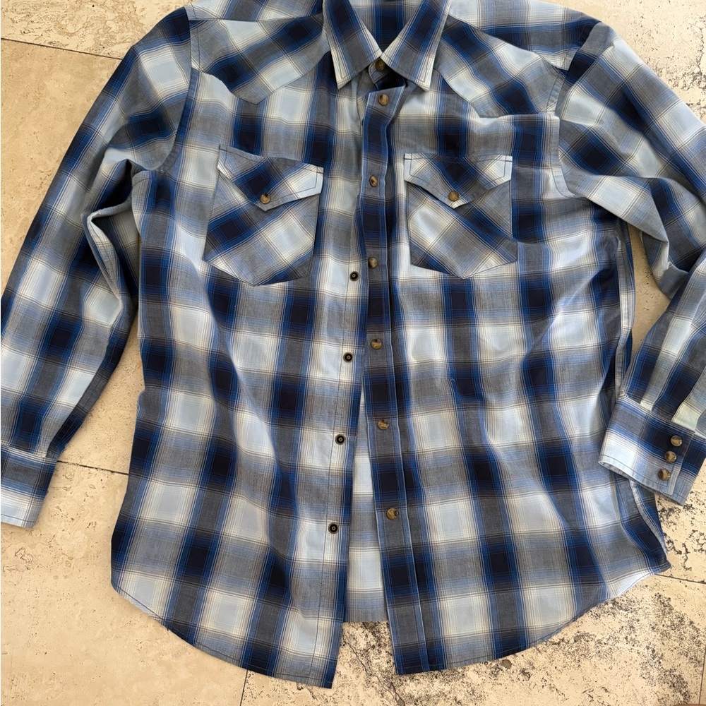 Pendleton Blue and White Plaid Button-Down Shirt